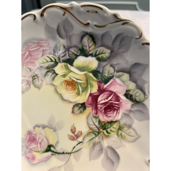 Vintage Kalk Porcelain Japan Floral Footed Pedestal Candy Mint Dish - Picture 5 of 13